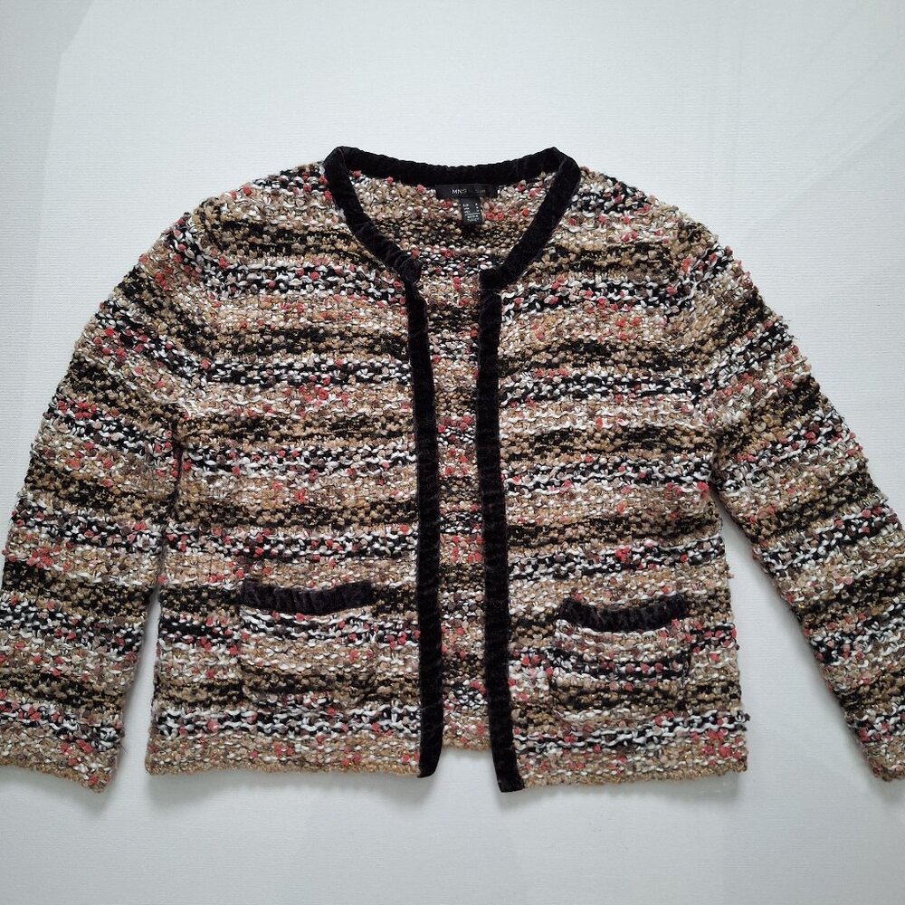 Mango Knit Cardigan with Velvet Trim